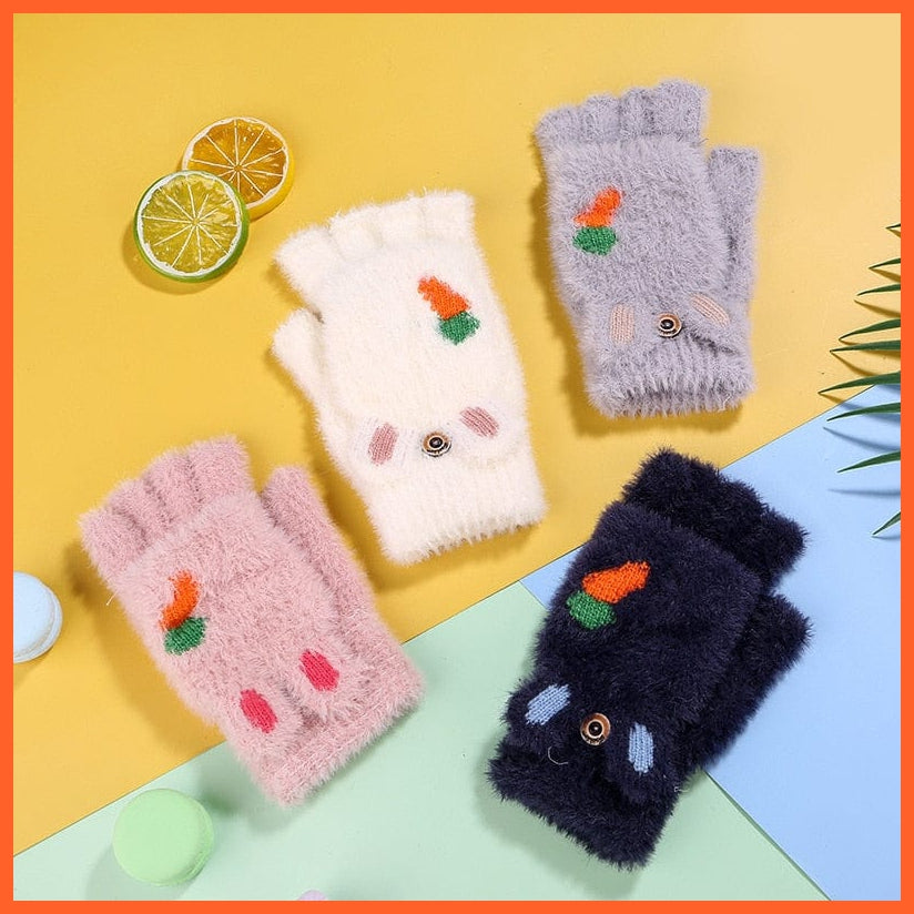 whatagift.com.au Kids Gloves Kids Winter Cute Cartoon Baby Flip Gloves | Full Finger Knit Wool Warm Mittens