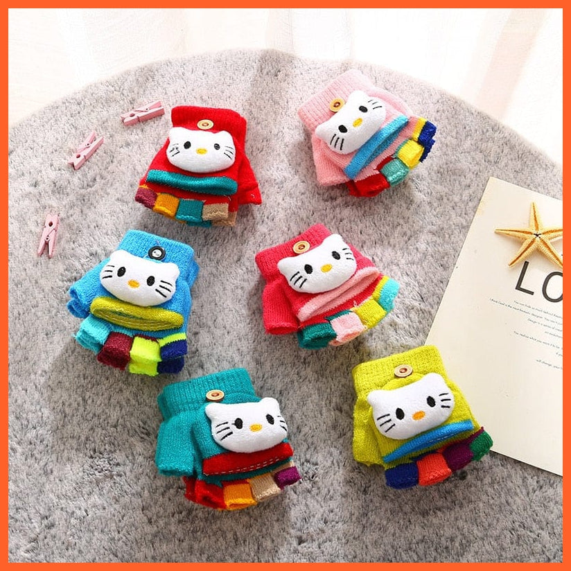whatagift.com.au Kids Gloves Kids Winter Cute Cartoon Baby Flip Gloves | Full Finger Knit Wool Warm Mittens