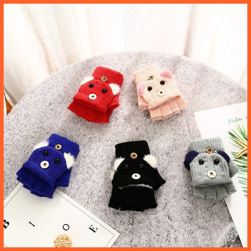 whatagift.com.au Kids Gloves Kids Winter Cute Cartoon Baby Flip Gloves | Full Finger Knit Wool Warm Mittens