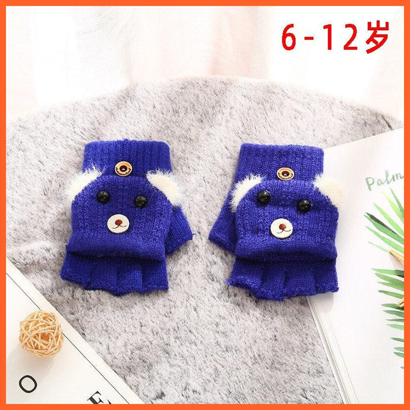 whatagift.com.au Kids Gloves L(3-7 Years) Kids Winter Cute Cartoon Baby Flip Gloves | Full Finger Knit Wool Warm Mittens