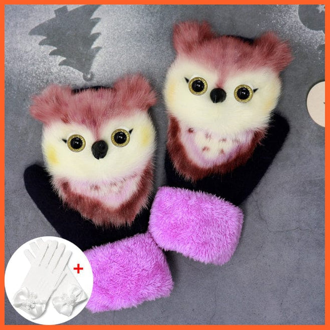 whatagift.com.au Kids Gloves pp owl Adult Women Winter Unisex Thick 3D Cartoon Warm Mittens Women Gloves Gifts for Kids