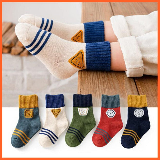 whatagift.com.au kids socks 1 / about 3-5 years old 5 Pairs Children Cotton Autumn Winter Spring Kids  Cartoon Stripe Sports Socks