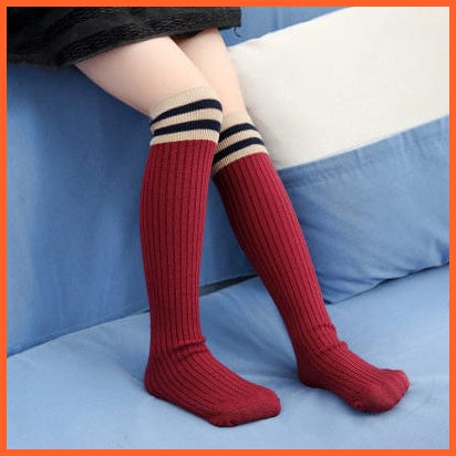whatagift.com.au kids socks 10 / L(43CM) Spring Autumn Unisex Children Stockings Cotton Stripe Knee High kids Socks