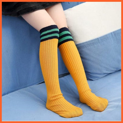 whatagift.com.au kids socks 11 / L(43CM) Spring Autumn Unisex Children Stockings Cotton Stripe Knee High kids Socks