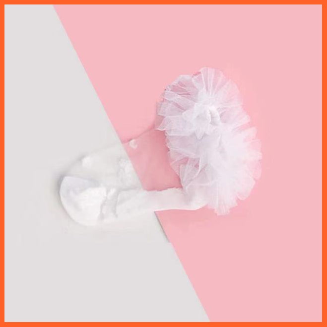 whatagift.com.au kids socks 2 / 6-8 Years Pink flounces cotton Girls socks | Big petals princess white dance socks