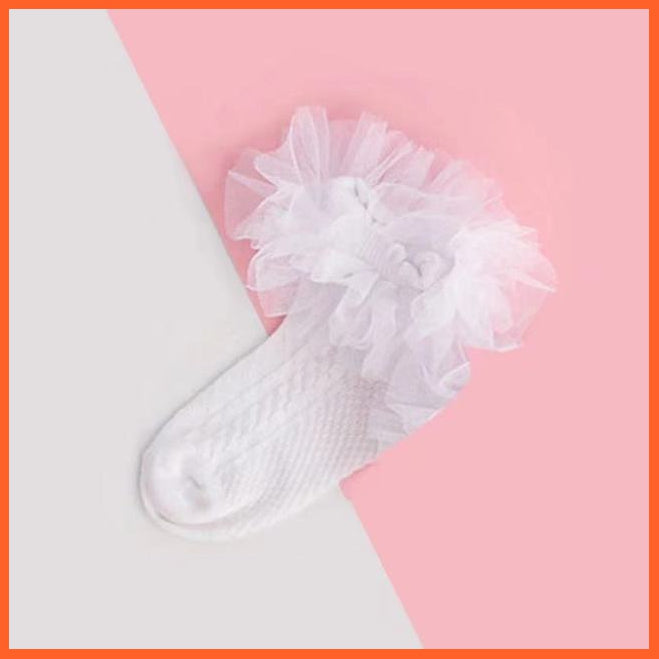 whatagift.com.au kids socks 3 / 1-3 Years Pink flounces cotton Girls socks | Big petals princess white dance socks