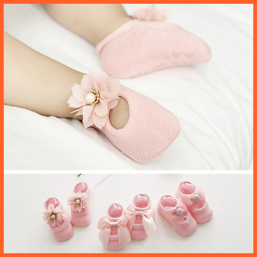 whatagift.com.au kids socks 3 Pairs/Lot Lace Flower Newborn Baby Cotton Anti-Slip Kids Socks