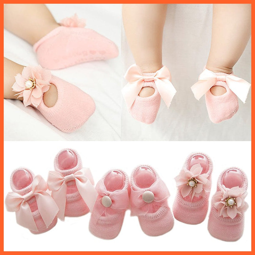 whatagift.com.au kids socks 3 Pairs/Lot Lace Flower Newborn Baby Cotton Anti-Slip Kids Socks