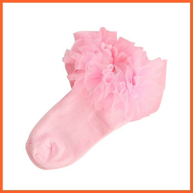 whatagift.com.au kids socks 4 / 6-8 Years Pink flounces cotton Girls socks | Big petals princess white dance socks