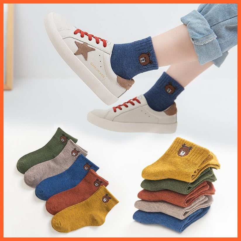 whatagift.com.au kids socks 5 Pairs Baby Boys Winter Cartoon Bear Kids Cotton striped Anti-skid Socks