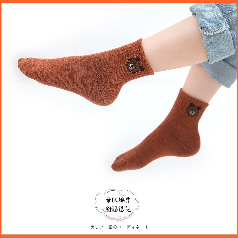 whatagift.com.au kids socks 5 Pairs Baby Boys Winter Cartoon Bear Kids Cotton striped Anti-skid Socks