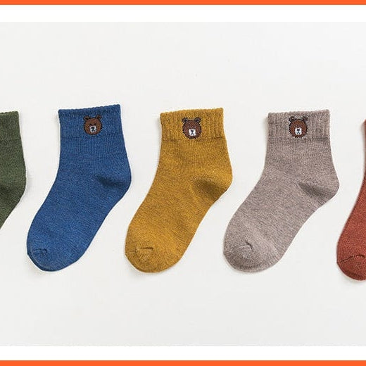 whatagift.com.au kids socks 5 Pairs Baby Boys Winter Cartoon Bear Kids Cotton striped Anti-skid Socks