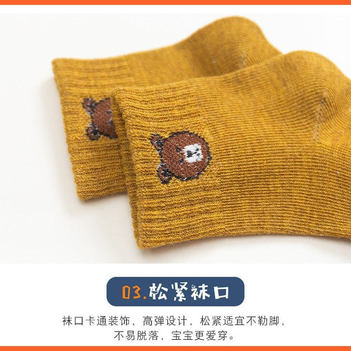 whatagift.com.au kids socks 5 Pairs Baby Boys Winter Cartoon Bear Kids Cotton striped Anti-skid Socks