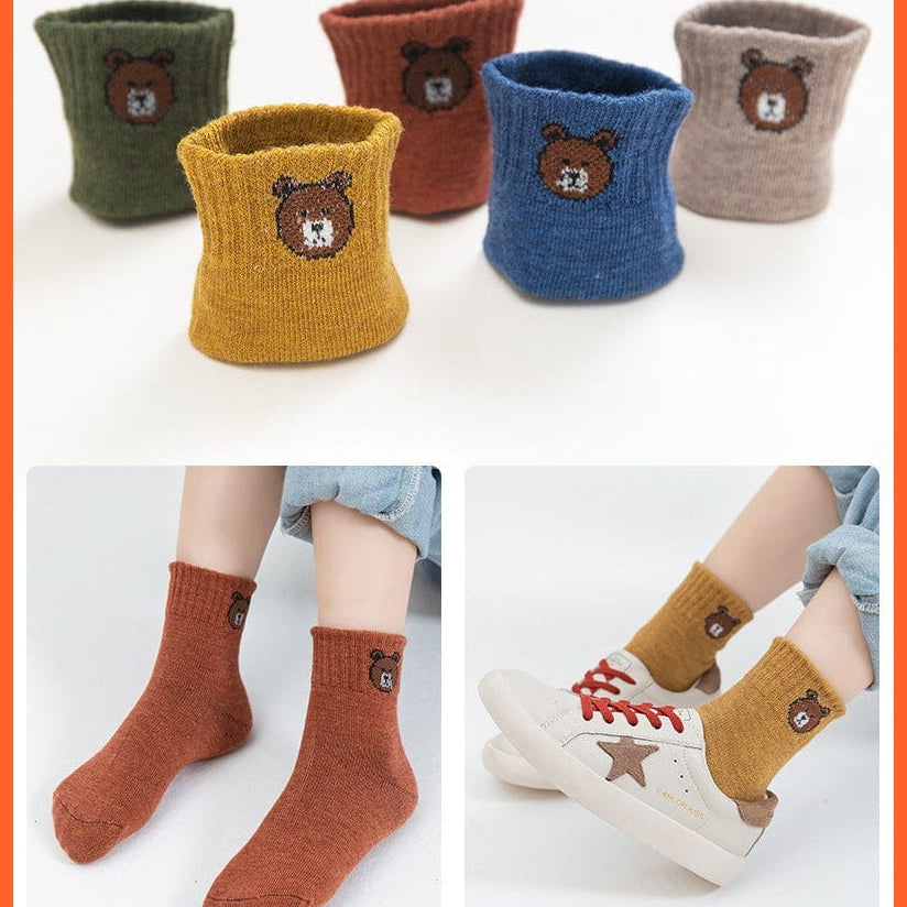 whatagift.com.au kids socks 5 Pairs Baby Boys Winter Cartoon Bear Kids Cotton striped Anti-skid Socks