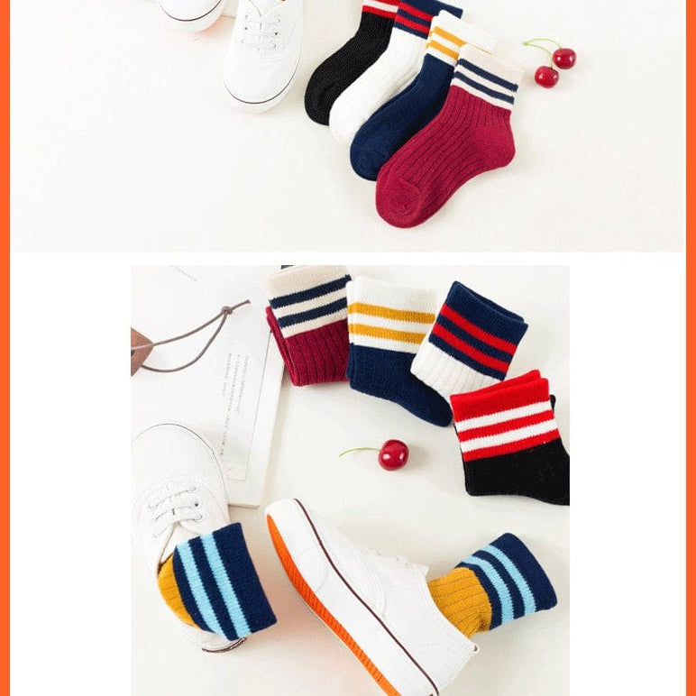 whatagift.com.au kids socks 5 Pairs Baby Boys Winter Cartoon Bear Kids Cotton striped Anti-skid Socks