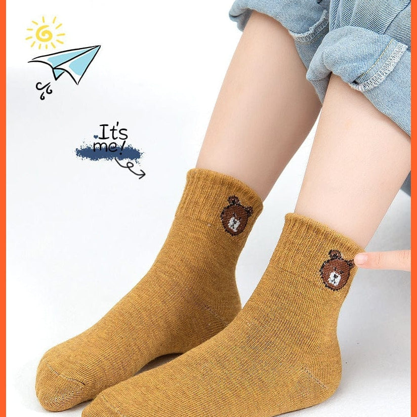 whatagift.com.au kids socks 5 Pairs Baby Boys Winter Cartoon Bear Kids Cotton striped Anti-skid Socks