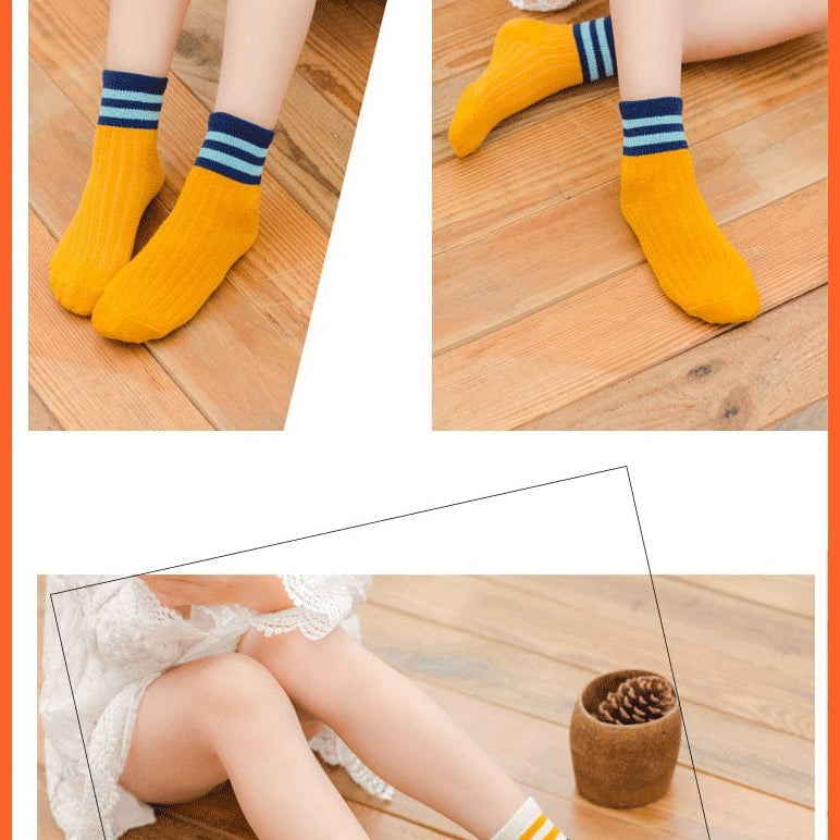 whatagift.com.au kids socks 5 Pairs Baby Boys Winter Cartoon Bear Kids Cotton striped Anti-skid Socks