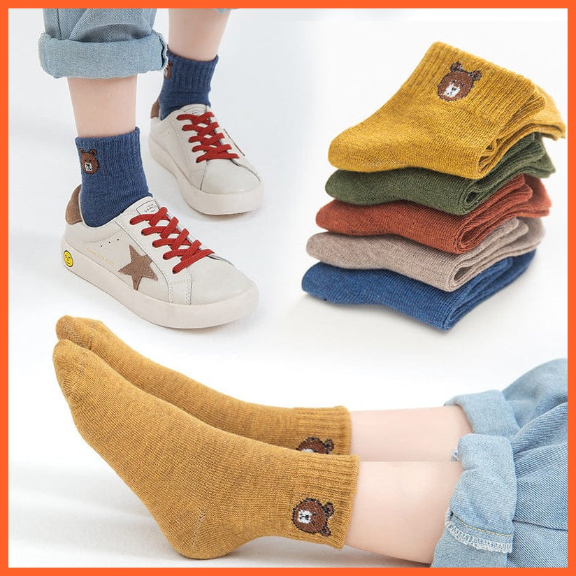 whatagift.com.au kids socks 5 Pairs Baby Boys Winter Cartoon Bear Kids Cotton striped Anti-skid Socks