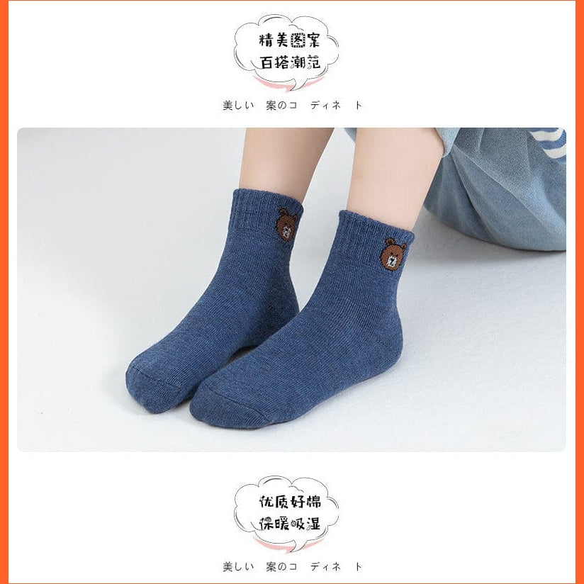 whatagift.com.au kids socks 5 Pairs Baby Boys Winter Cartoon Bear Kids Cotton striped Anti-skid Socks