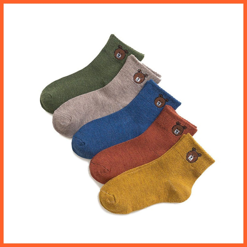 whatagift.com.au kids socks 5 Pairs Baby Boys Winter Cartoon Bear Kids Cotton striped Anti-skid Socks