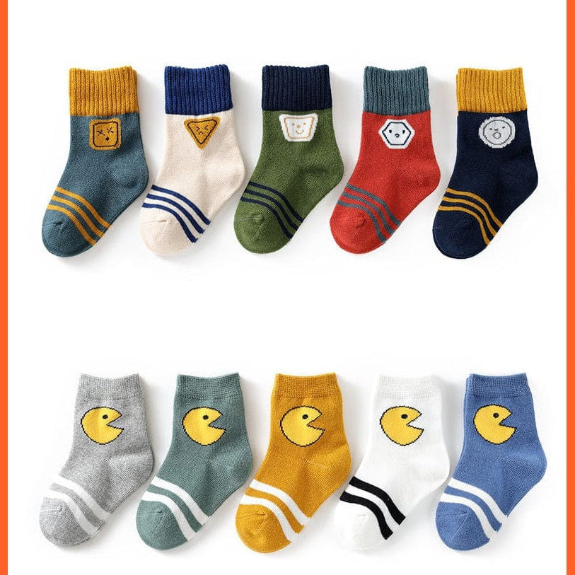 whatagift.com.au kids socks 5 Pairs Children Cotton Autumn Winter Spring Kids  Cartoon Stripe Sports Socks