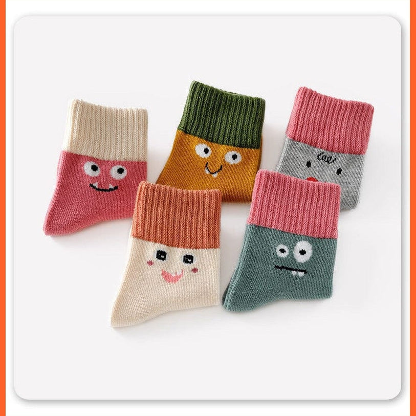 whatagift.com.au kids socks 5 Pairs Children Cotton Autumn Winter Spring Kids  Cartoon Stripe Sports Socks