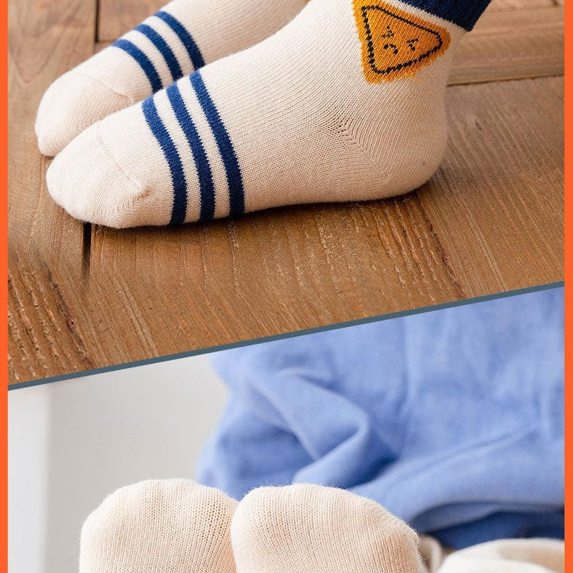 whatagift.com.au kids socks 5 Pairs Children Cotton Autumn Winter Spring Kids  Cartoon Stripe Sports Socks