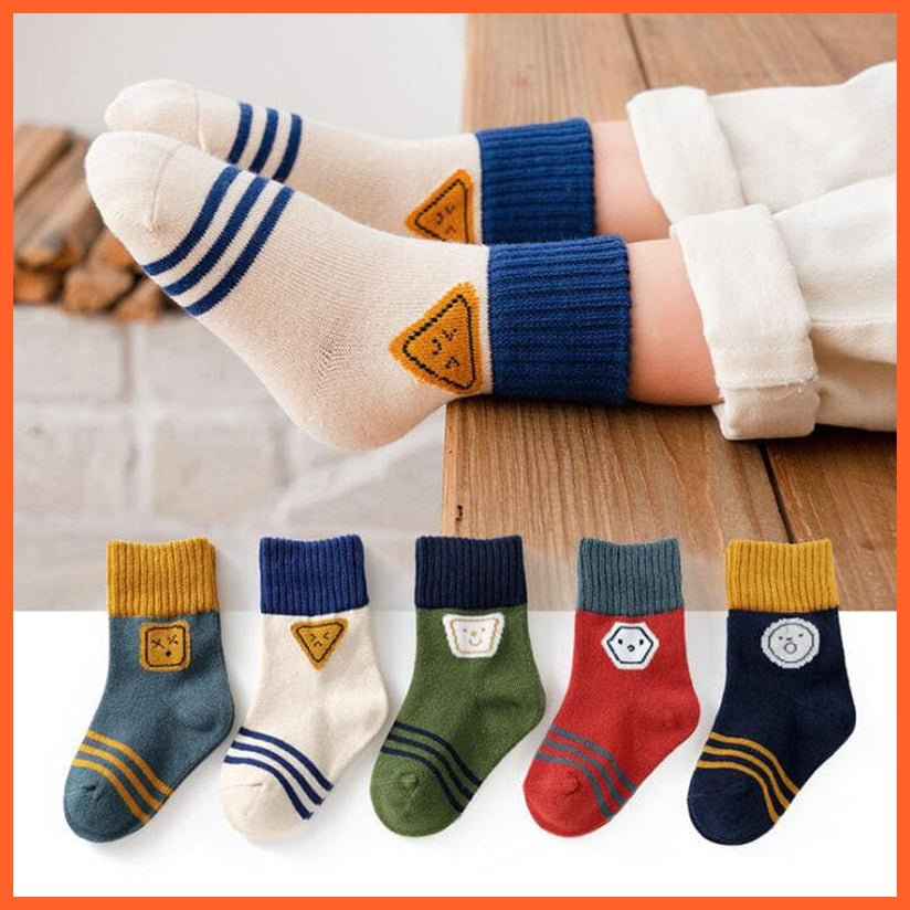 whatagift.com.au kids socks 5 Pairs Children Cotton Autumn Winter Spring Kids  Cartoon Stripe Sports Socks