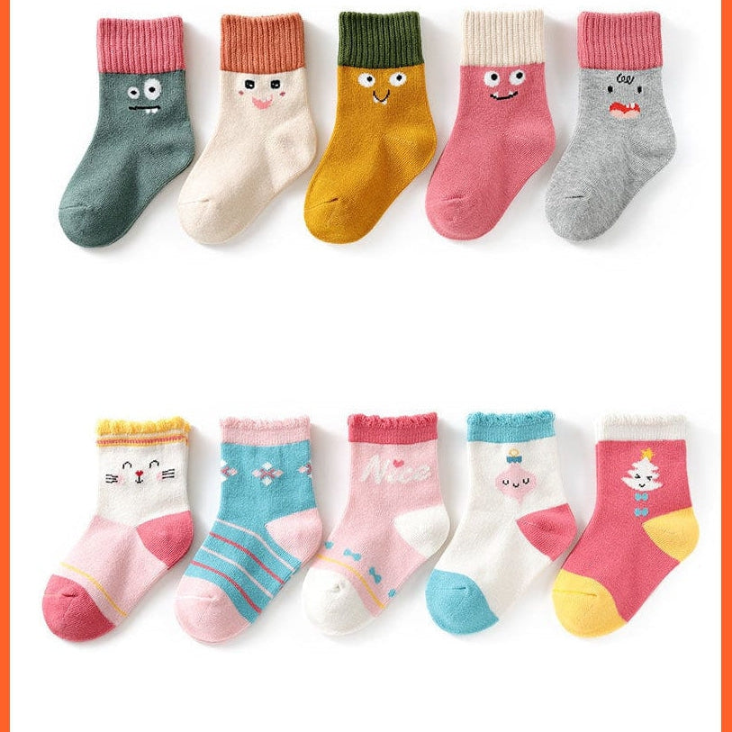 whatagift.com.au kids socks 5 Pairs Children Cotton Autumn Winter Spring Kids  Cartoon Stripe Sports Socks