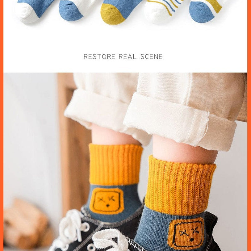 whatagift.com.au kids socks 5 Pairs Children Cotton Autumn Winter Spring Kids  Cartoon Stripe Sports Socks