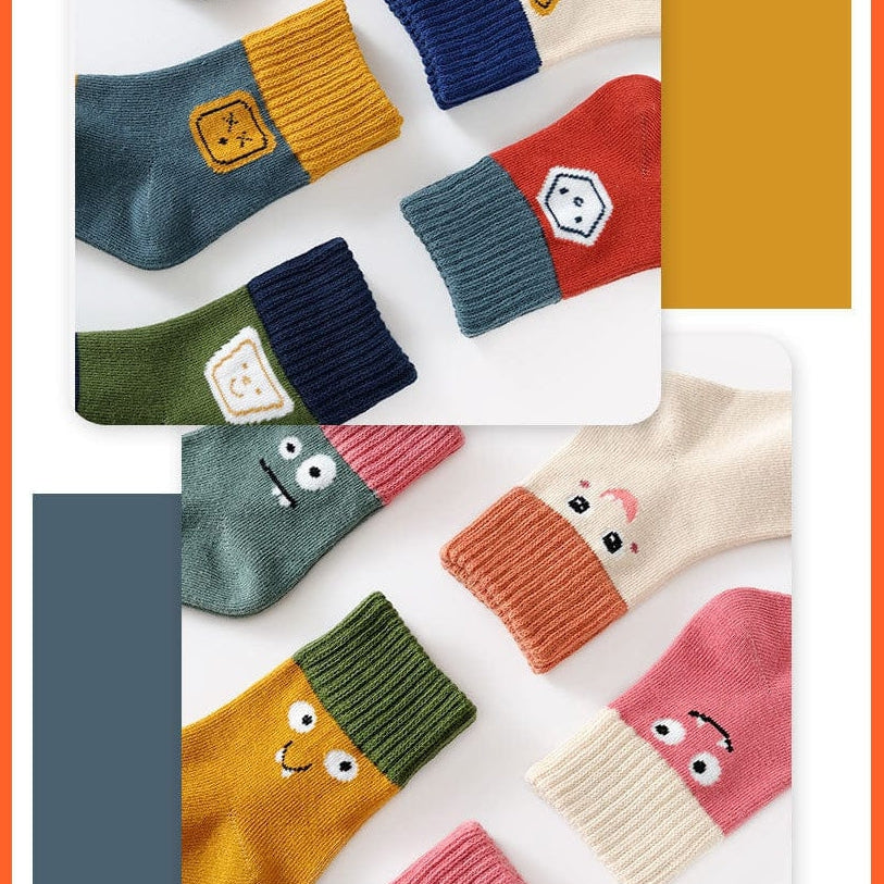 whatagift.com.au kids socks 5 Pairs Children Cotton Autumn Winter Spring Kids  Cartoon Stripe Sports Socks