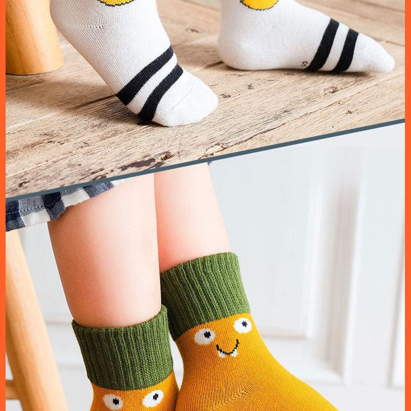 whatagift.com.au kids socks 5 Pairs Children Cotton Autumn Winter Spring Kids  Cartoon Stripe Sports Socks