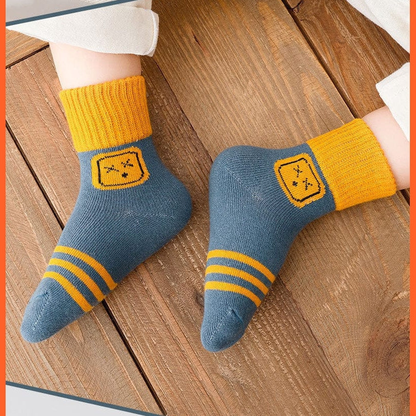 whatagift.com.au kids socks 5 Pairs Children Cotton Autumn Winter Spring Kids  Cartoon Stripe Sports Socks