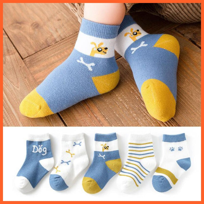 whatagift.com.au kids socks 5 Pairs Children Cotton Autumn Winter Spring Kids  Cartoon Stripe Sports Socks