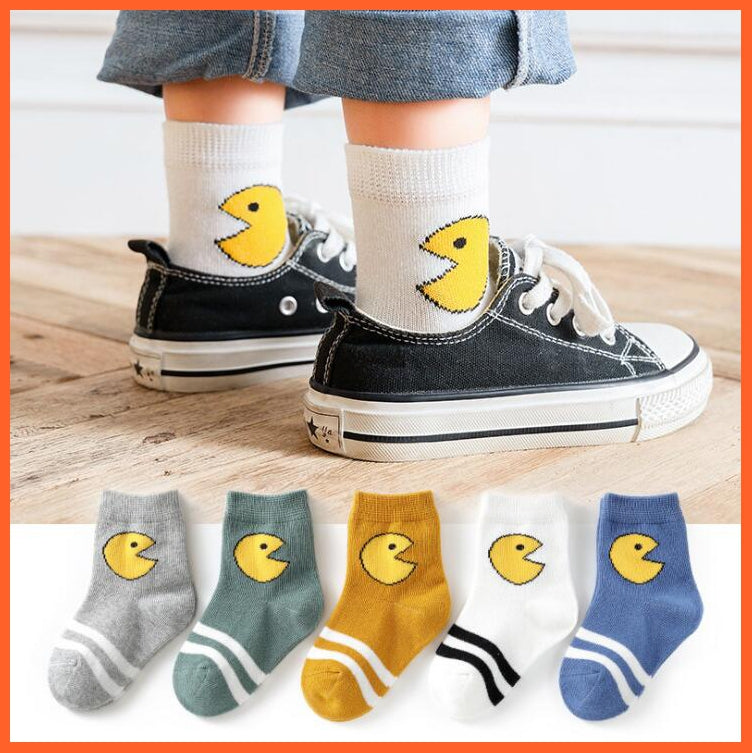 whatagift.com.au kids socks 5 Pairs Children Cotton Autumn Winter Spring Kids  Cartoon Stripe Sports Socks