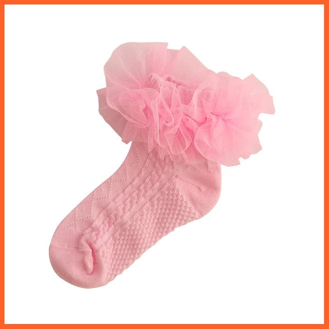 whatagift.com.au kids socks 6 / 6-8 Years Pink flounces cotton Girls socks | Big petals princess white dance socks