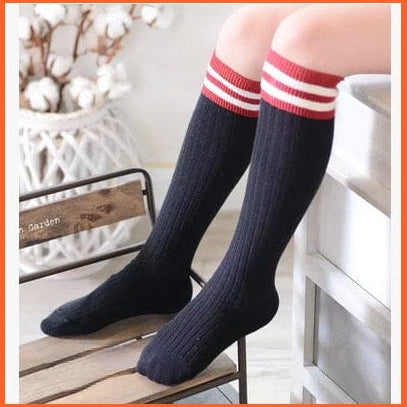 whatagift.com.au kids socks 6 / L(43CM) Spring Autumn Unisex Children Stockings Cotton Stripe Knee High kids Socks