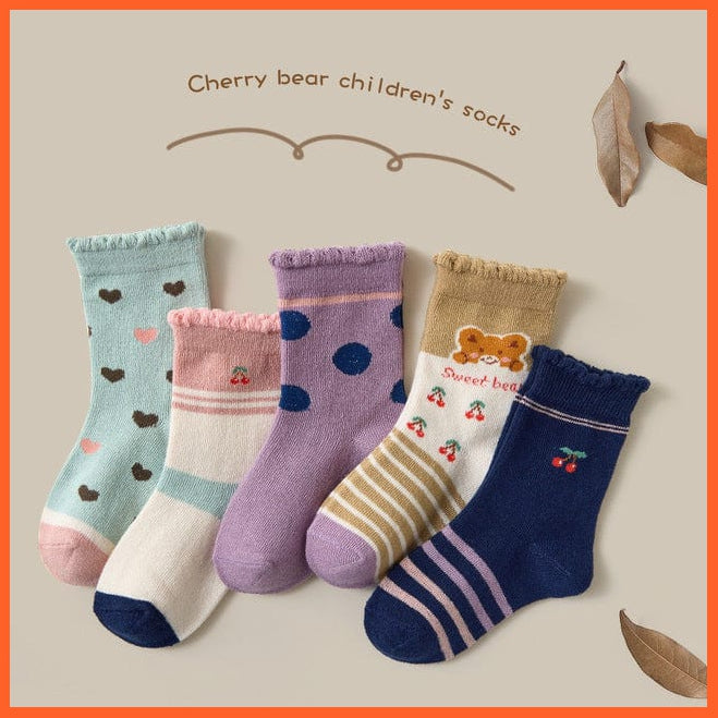 whatagift.com.au kids socks A / 1-3T 5 Pairs/Lot Autumn Winter Warm Stripe Plaid Cartoon Cute Mesh Kids Socks