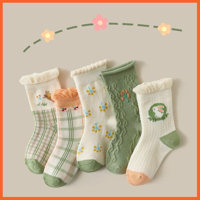 whatagift.com.au kids socks B / 1-3T 5 Pairs/lot Autumn Winter Warm Stripe Plaid Cartoon Cute Mesh Kids Socks