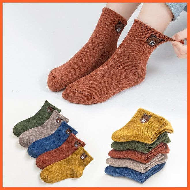 whatagift.com.au kids socks Bear / 1-3years / China 5 Pairs Baby Boys Winter Cartoon Bear Kids Cotton striped Anti-skid Socks