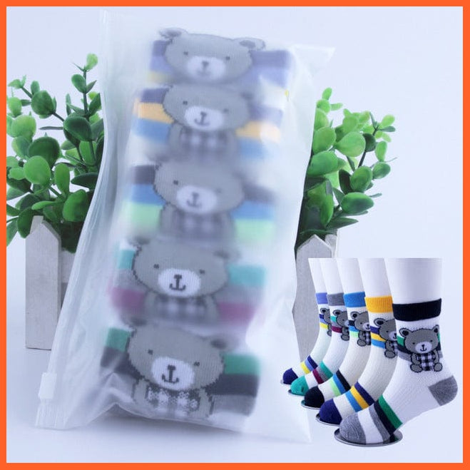 whatagift.com.au kids socks Bear striped / 7 to 9T Children Cartoon Socks For Kids | 5pcs/lot Teenager Stuff Soft Knee High Socks