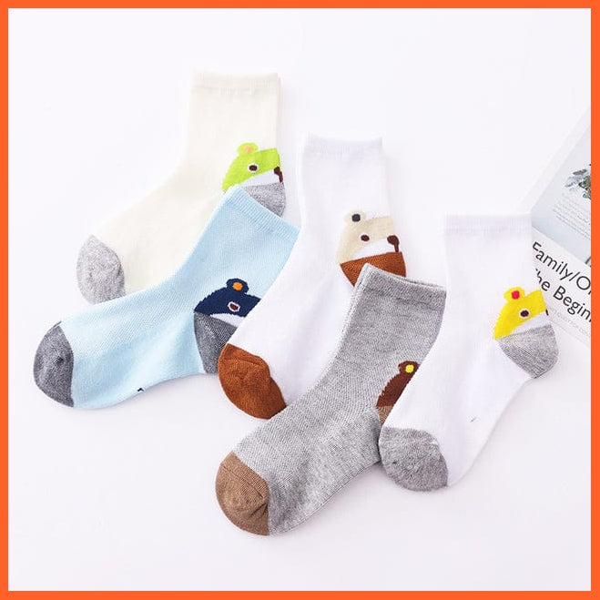 whatagift.com.au kids socks bear1 / 7-10years 10Pcs/5Pairs Children Sports Unisex Cotton Stripe Infant Socks