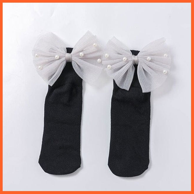 whatagift.com.au kids socks Black Beads Bow / S(1 To 3 Years) New Baby Toddlers Infant Cotton Ankle Socks With Bow Beading Princess Cute Socks