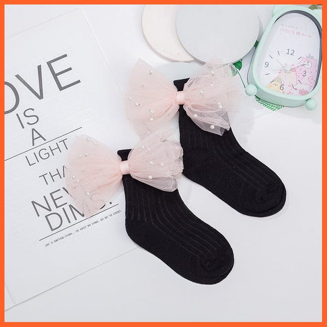 whatagift.com.au kids socks Black Pink Beading / S(1 To 3 Years) Copy of New Baby Toddlers Infant Cotton Ankle Socks With Bow Beading Princess Cute Socks