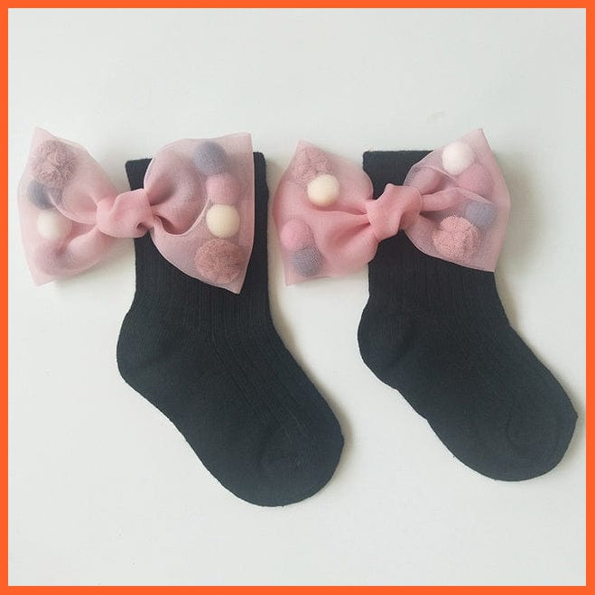 whatagift.com.au kids socks Black Pink Bow / L(5 To 7 Years) New Baby Toddlers Infant Cotton Ankle Socks With Bow Beading Princess Cute Socks