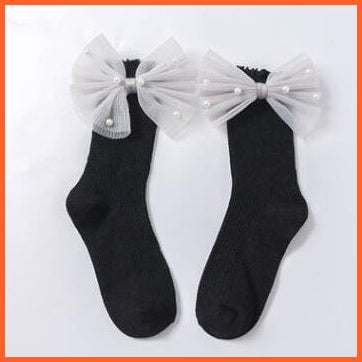 whatagift.com.au kids socks Black side bow / 1 to 3 year Girls New Cotton Princess organza butterfly children Floral socks