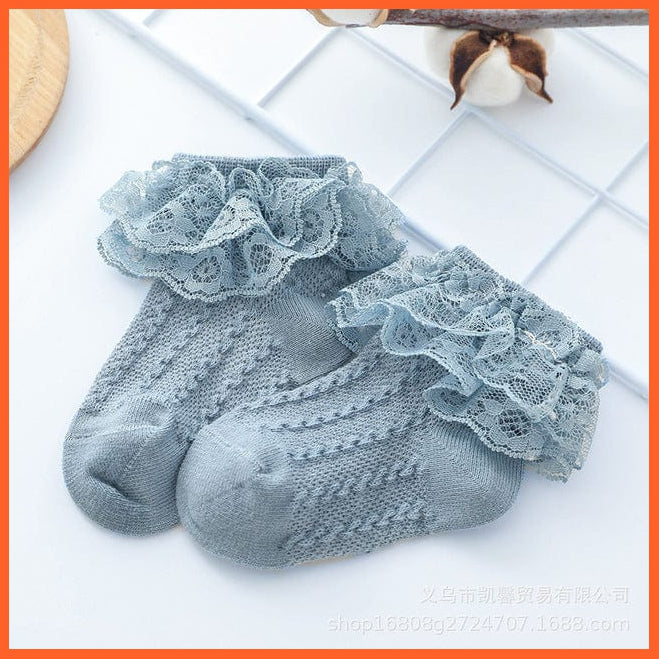 whatagift.com.au kids socks Blue / 6-12Month Infant Newborn Toddler Lace Ruffled Frilly Warm Lace Tutu Solid Ankle Baby Socks