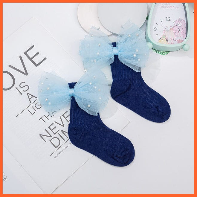whatagift.com.au kids socks Blue Blue Beading / S(1 To 3 Years) Copy of New Baby Toddlers Infant Cotton Ankle Socks With Bow Beading Princess Cute Socks