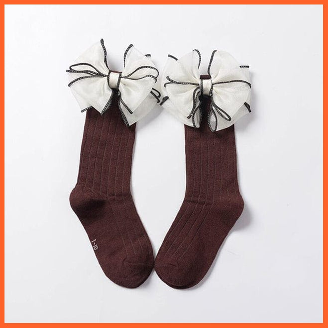 whatagift.com.au kids socks Brown Bow / 1 To 3 Years Cute kids Socks With Bow | Toddlers Girls Knee High Socks Infant Baby Leg Warmer