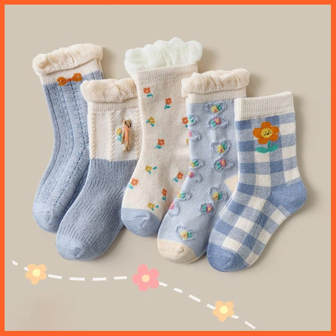 whatagift.com.au kids socks C / 1-3T 5 Pairs/lot Autumn Winter Warm Stripe Plaid Cartoon Cute Mesh Kids Socks